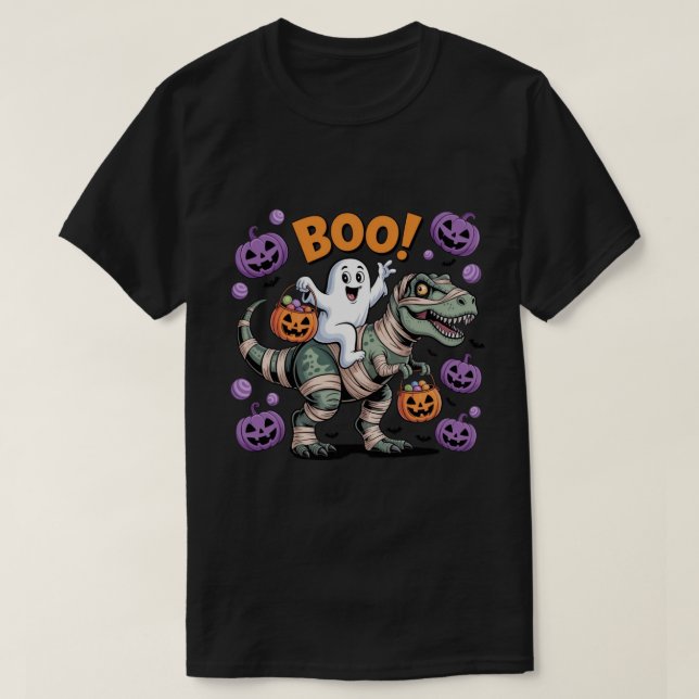 Camiseta ¡Boo! Hermoso fantasma de la momia T-Rex con calab (Diseño del anverso)