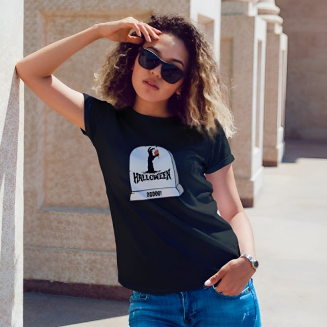 Camiseta Boo Horror Halloween Mujeres Negras (Spooky 'Boo Horror' Halloween T-Shirt)
