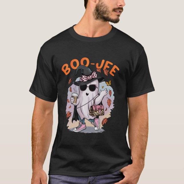 Camiseta Boo Jee Ghost tomando café Spooky Season Hallow (Anverso)