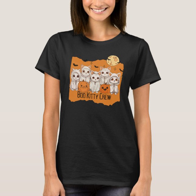 Camiseta Boo Kitty Crew Halloween lindos gatitos luna llena (Anverso)