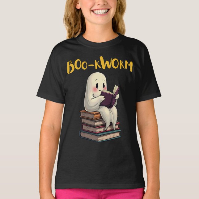 Camiseta Boo-kworm Leer más libros Fantasma leyendo Hallowe (Anverso)