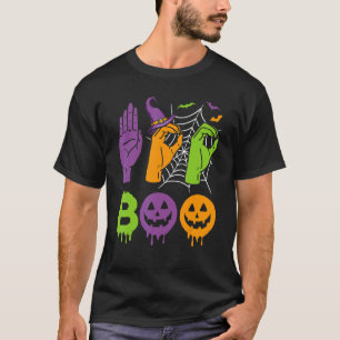 Camiseta Boo Manos Rótulo Americano Orgullo ASL Halloween