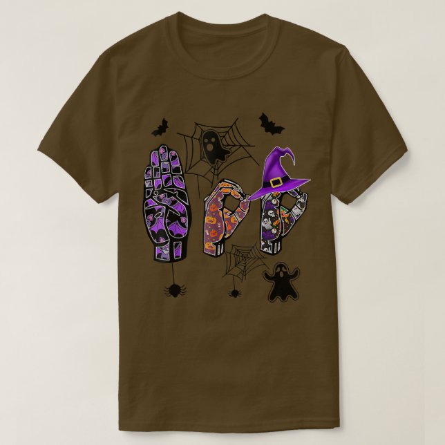 Camiseta Boo Manos Rótulo Americano Orgullo ASL Halloween (Diseño del anverso)