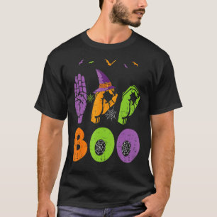 Camiseta Boo Manos Rótulo Americano Orgullo ASL Halloween