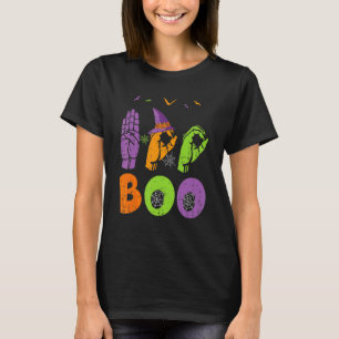 Camiseta Boo Manos Rótulo Americano Orgullo ASL Halloween