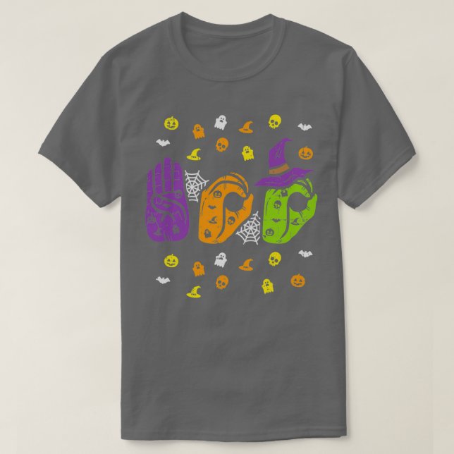 Camiseta Boo Manos Rótulo Americano Orgullo ASL Halloween (Diseño del anverso)