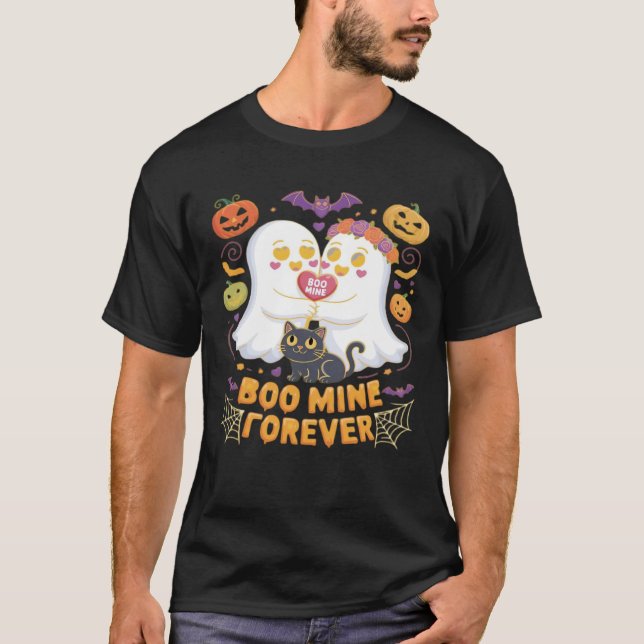 Camiseta Boo Mine Forever Cute Ghosts Black Cat Love Hallow (Anverso)