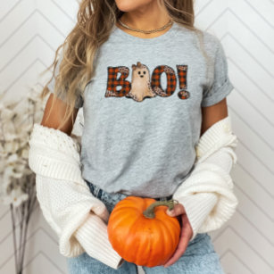 Camiseta Boo Naranja Plaid Halloween