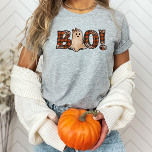 Camiseta Boo Naranja Plaid Halloween
