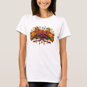 Camiseta BOO Querido Elegante Halloween Chic Morado Naranja
