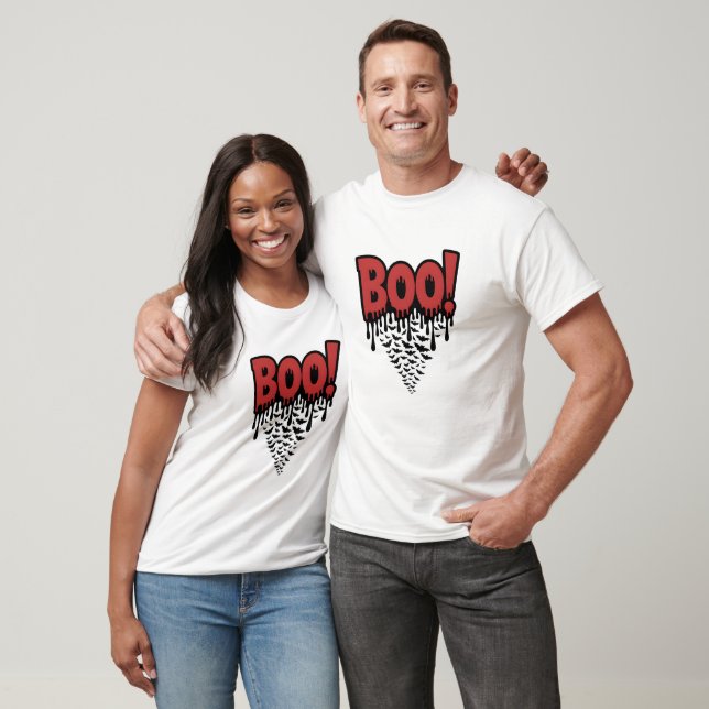 Camiseta ¡BOO! Texto de Terror Rojo que Gotea – Halloween E (Unisexo)