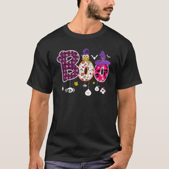 Camiseta Boo With Spiders And Witch Hat Halloween (Anverso)