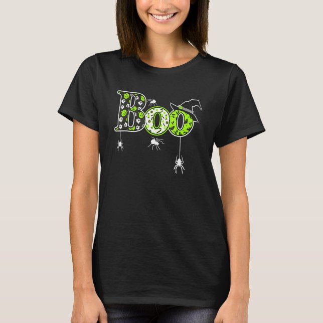 Camiseta Boo With Spiders And Witch Hat Halloween (Anverso)