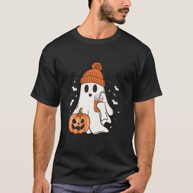 Camiseta Boojee Ghost Beber café Lover Halloween Trick (Anverso)
