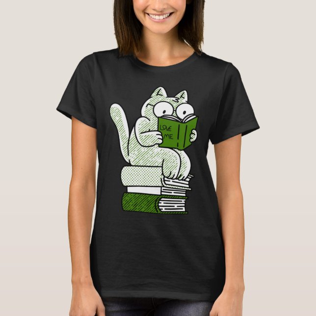 Camiseta book  cat reading  cute (Anverso)