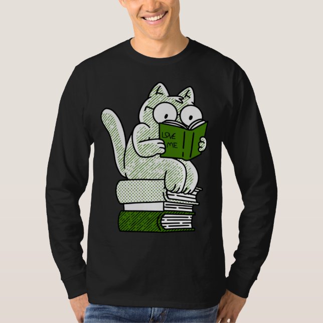 Camiseta book  cat reading  cute (Anverso)