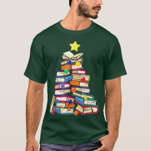 Camiseta Book Lover Christmas Tree Bookworm Librarian Merry