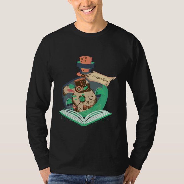 Camiseta Book Reading Graphic Magic Rabbit Steampunk Magica (Anverso)
