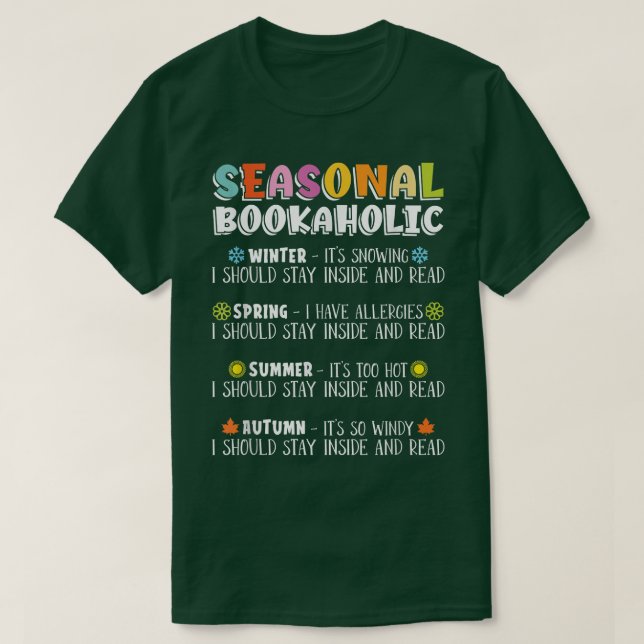 Camiseta Bookaholic Estacional Para Amantes Del Libro (Diseño del anverso)