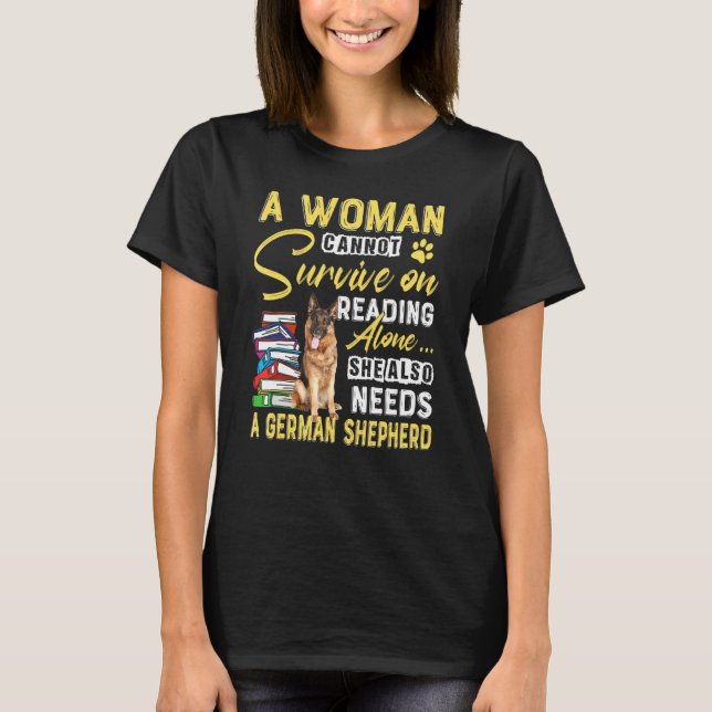 Camiseta Bookaholic Lady Cute German Shepherd Mom Bookworm (Anverso)