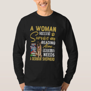 Camiseta Bookaholic Lady Cute German Shepherd Mom Bookworm