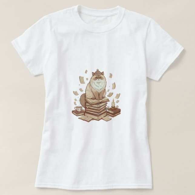 Camiseta Bookish Cat Aesthetic T-Shirt (Diseño del anverso)
