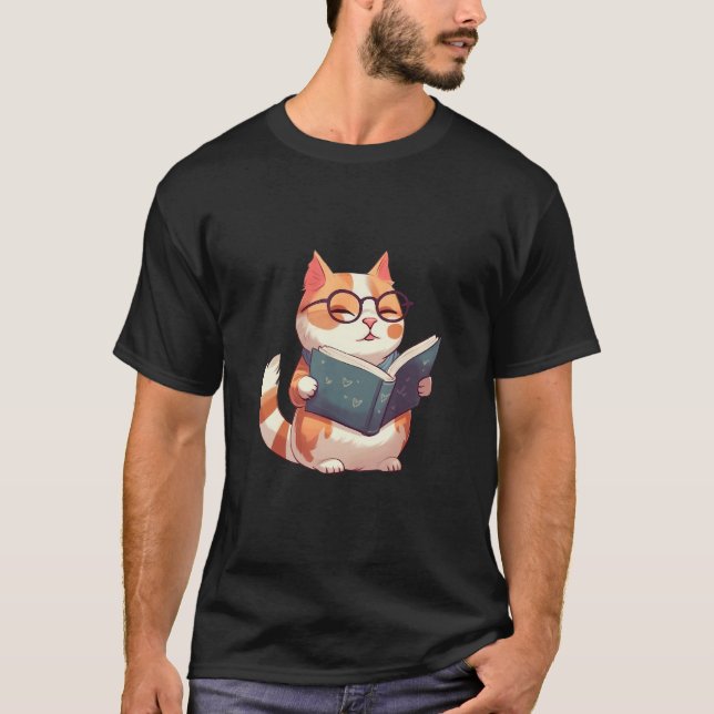 Camiseta Bookish Cat with Glasses  Cute & Intellectual Desi (Anverso)