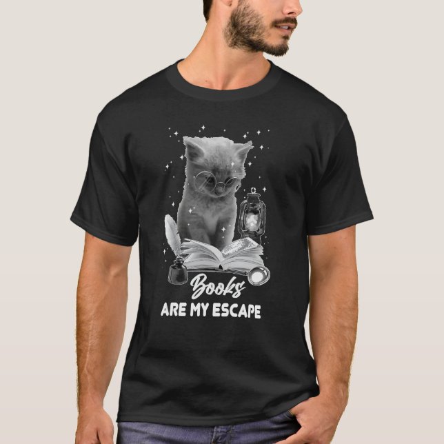 Camiseta Bookmark Books Are My Escape Cat Reading A Book Lo (Anverso)