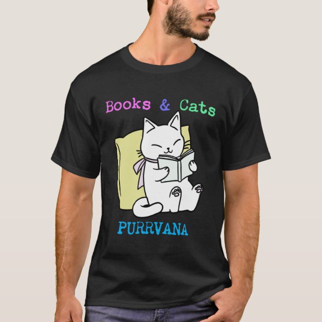 Camiseta Books and Cats PURRVANA  Teachers Students Reading (Anverso)