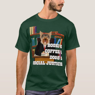 Camiseta books and coffee and dogs and social justice 124