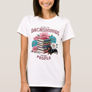 Camiseta Books and Dachshunds Over People Floral Book Lover