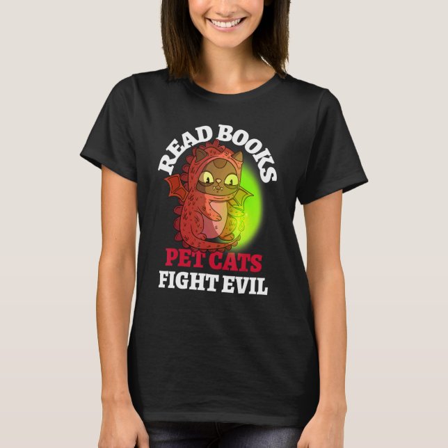 Camiseta Books Cats Fight Evil Bookish Magic Dragon Reading (Anverso)
