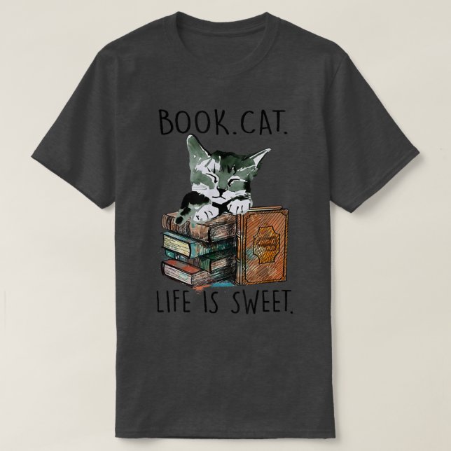 Camiseta Books Cats Life Is Sweet Cat Book Lovers Reading B (Diseño del anverso)