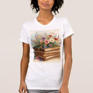 Camiseta Books in Full Bloom – Watercolor Wildflower