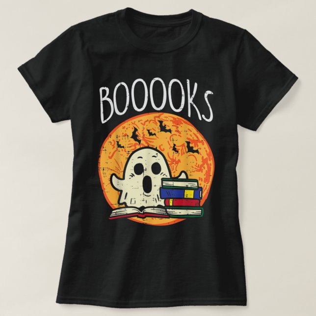 Camiseta Books Moon Ghost Halloween Libreria Teatro bibliot (Diseño del anverso)