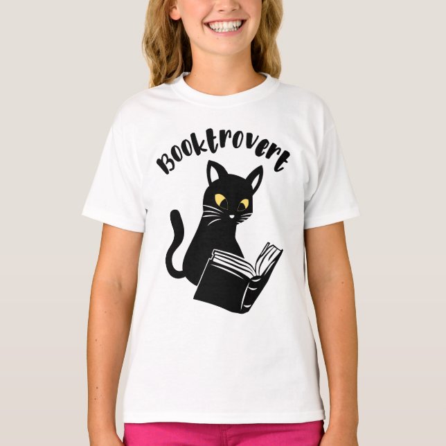 Camiseta Booktrovert cat con libro (Anverso)