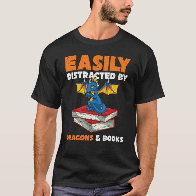 Camiseta Bookworm Fantasy Animal Reading Retro Book Dragon (Anverso)