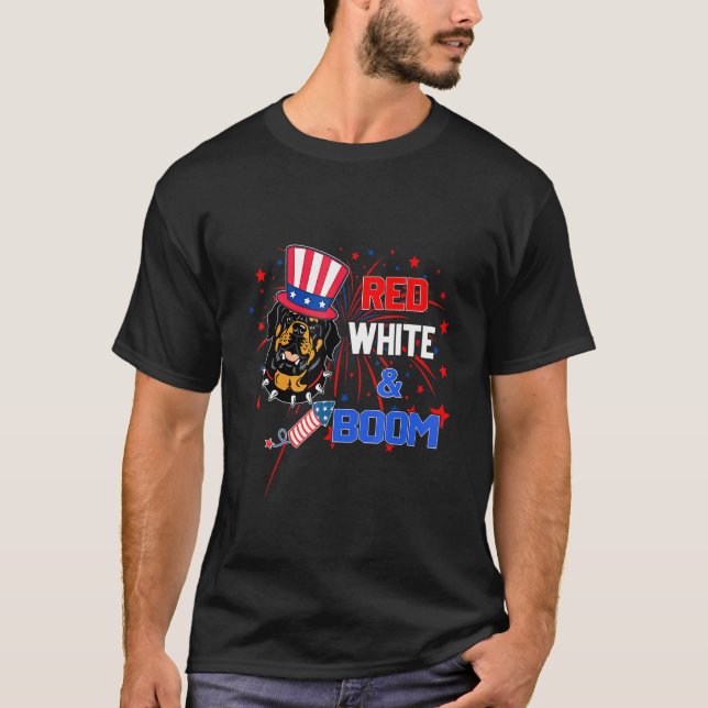 Camiseta Boom Blanco Rojo Rottweiler 4 De Julio (Anverso)