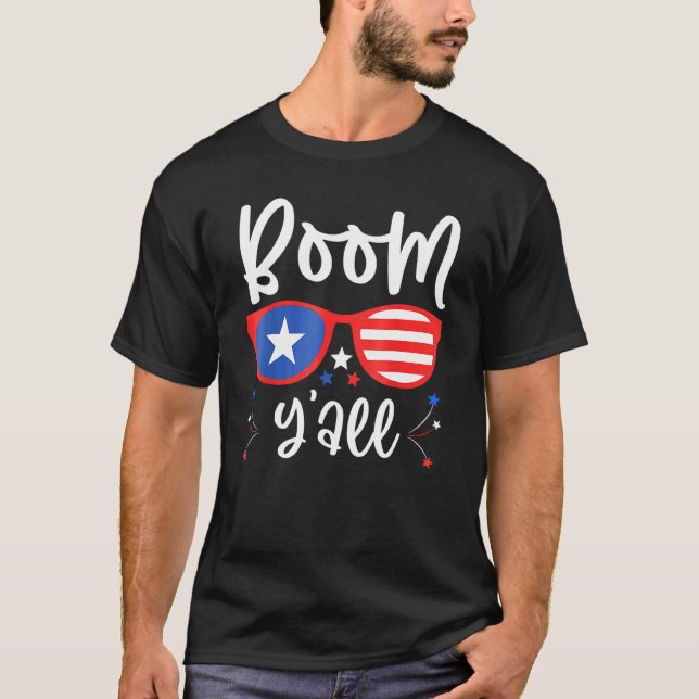 Camiseta Boom Y'all Fireworks Norteamericano 4 De Julio Pat (Anverso)