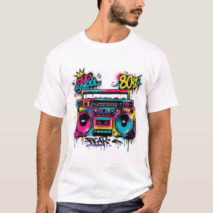 Camiseta Boombox Retro Neon de los 80 Graffiti