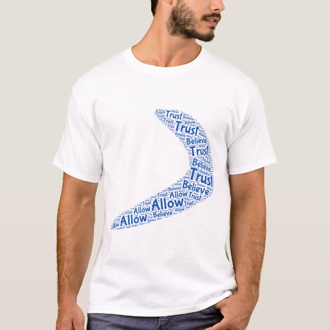 Camiseta Boomerang Trust, cree, permita (Anverso)