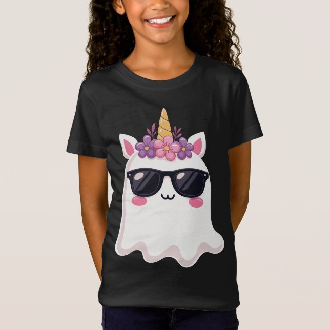 Camiseta Boonicornio Halloween Curte Unicorn Boo Ghost Kids (Anverso)