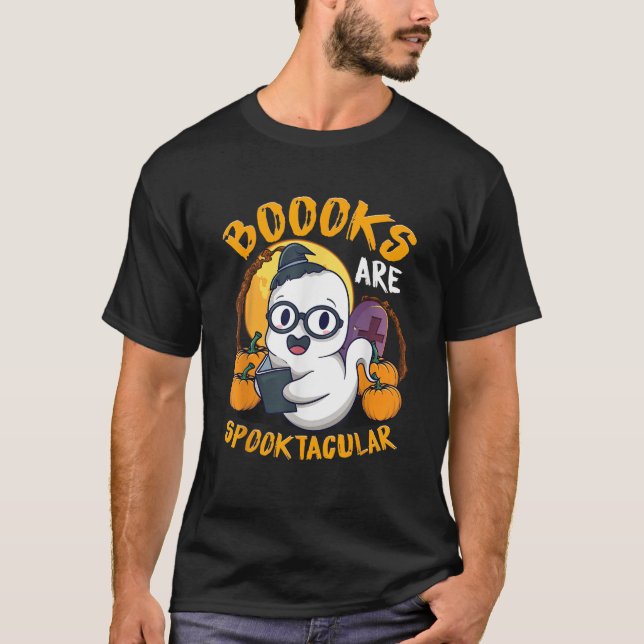 Camiseta Boooks Ghost Funny Halloween Teacher Book Library  (Anverso)