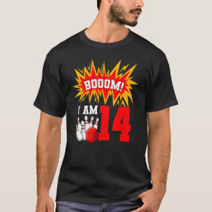 Camiseta Booom I Am 14 Bowling Birthday Party Bowler Bday