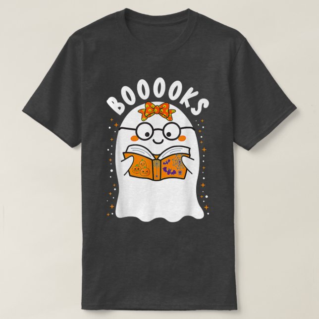 Camiseta Booooks! Cute Ghost Reading Library Books Hallowee (Diseño del anverso)