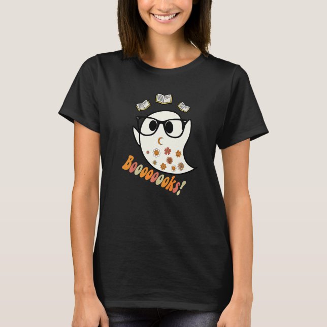 Camiseta Booooks Cute Ghost Reading Library Books Halloween (Anverso)