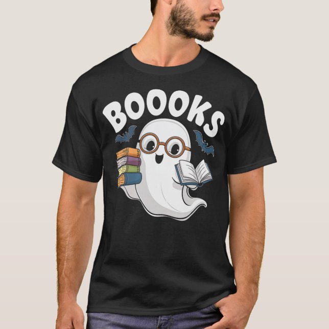 Camiseta Booooks Ghost Reader Bat Halloween Books Literacy (Anverso)
