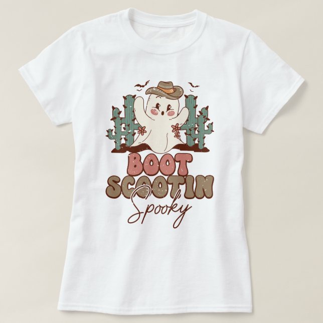 Camiseta Boot Scootin Spooky Western Boo Ghost Halloween (Diseño del anverso)