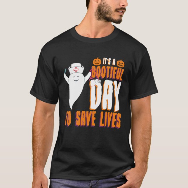 Camiseta Bootiful Day: Salvar vidas de enfermera de Hallowe (Anverso)