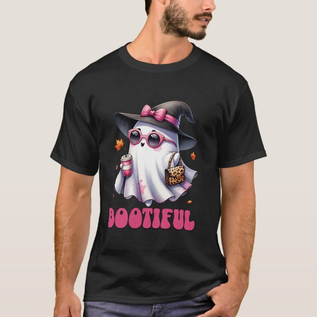 Camiseta Bootiful Ghost Bebe Café Coquette Bow Hallow (Anverso)